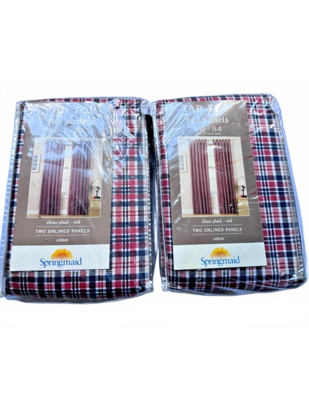 Springmaid Vintage Chino tab top curtains NEW, 4 panels 80 x 84 Red, Navy, Khaki